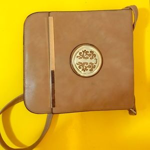 Brown with Gold Accent Cross-Body Bag
